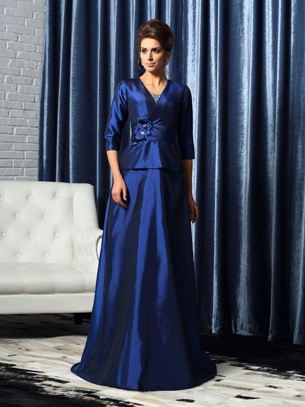 A-Line/Princess V-neck Beading 1/2 Sleeves Long Taffeta Mother of the Bride Dresses DFP0007201