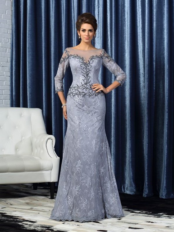 Trumpet/Mermaid Bateau Beading 3/4 Sleeves Long Lace Mother of the Bride Dresses DFP0007052