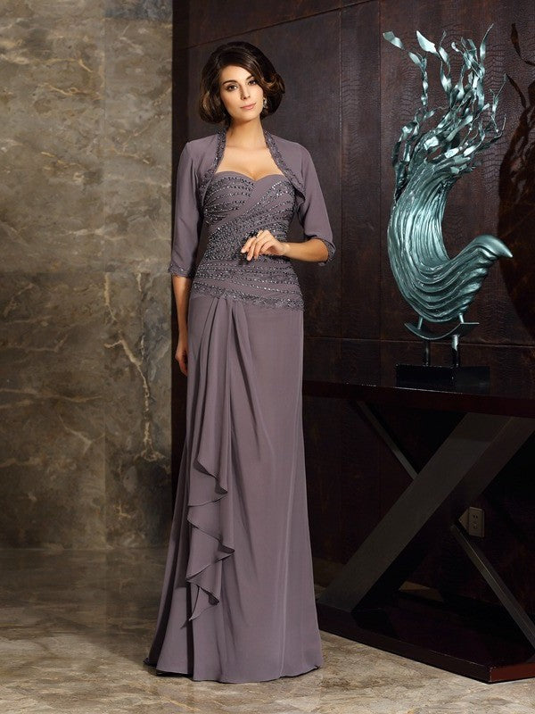 Sheath/Column Sweetheart Beading Applique Sleeveless Long Chiffon Mother of the Bride Dresses DFP0007215