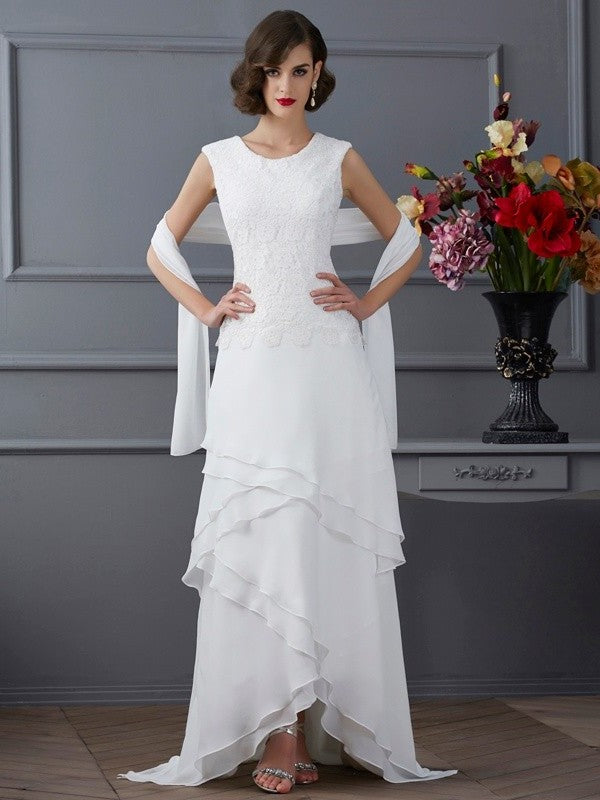 Sheath/Column Bateau Sleeveless Lace High Low Chiffon Mother of the Bride Dresses DFP0007129