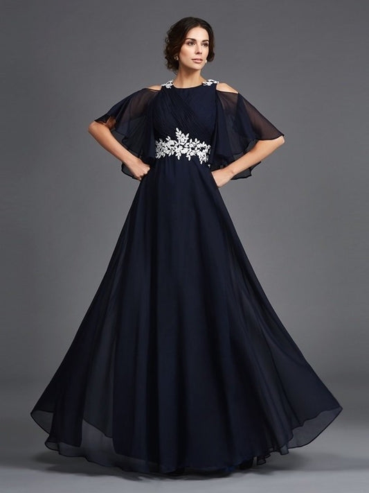 A-Line/Princess Straps Applique 1/2 Sleeves Long Chiffon Mother of the Bride Dresses DFP0007125