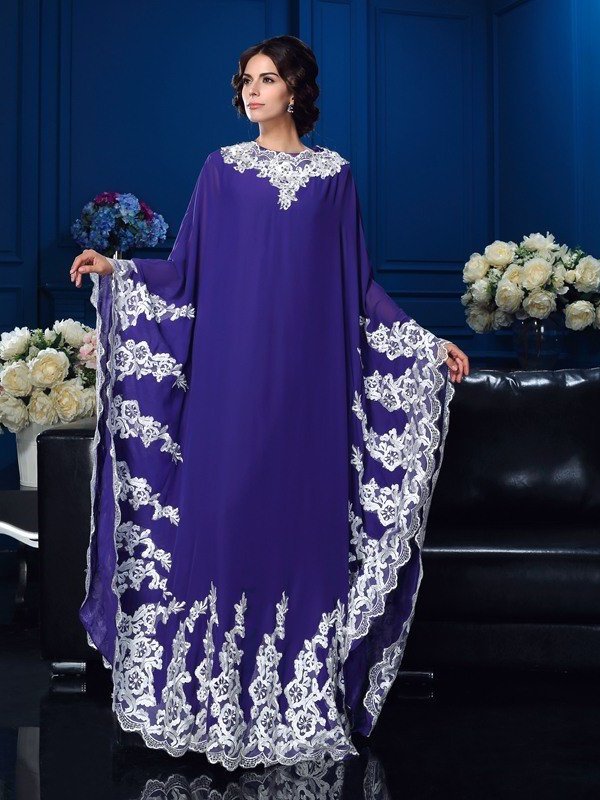 A-Line/Princess Scoop Applique Long Sleeves Long Chiffon Mother of the Bride Dresses DFP0007106