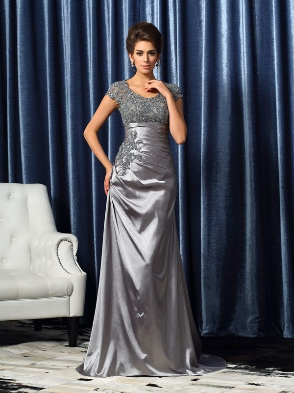 Trumpet/Mermaid Scoop Beading Short Sleeves Long Taffeta Mother of the Bride Dresses DFP0007101