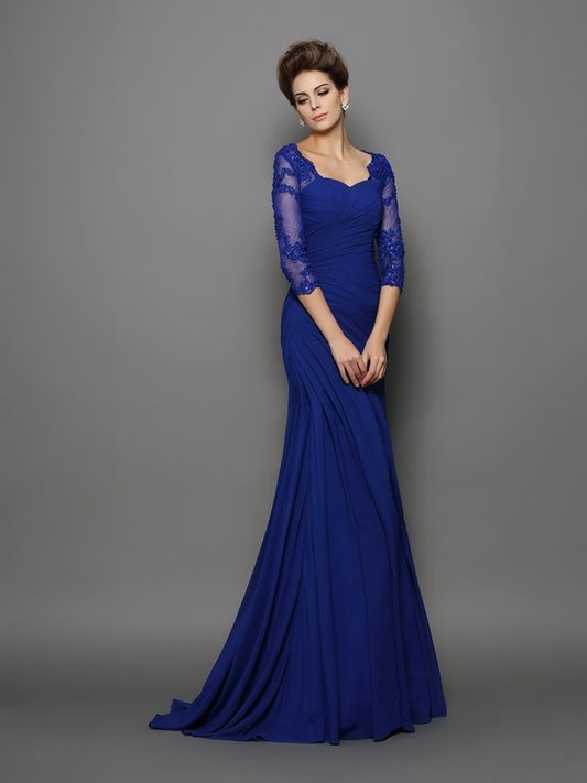 Trumpet/Mermaid Sweetheart Ruched 3/4 Sleeves Long Chiffon Mother of the Bride Dresses DFP0007143