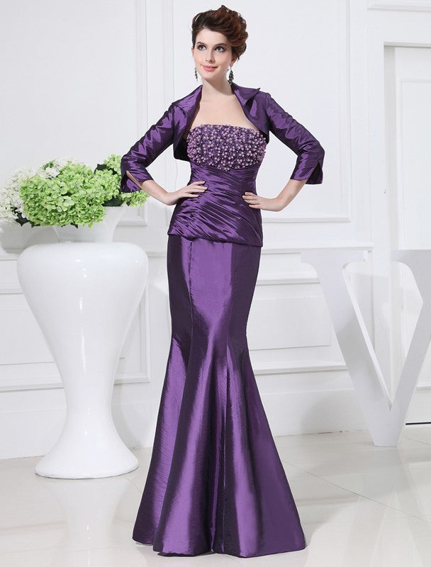 Trumpet/Mermaid Beading Strapless Sleeveless Long Taffeta Mother of the Bride Dresses DFP0007417