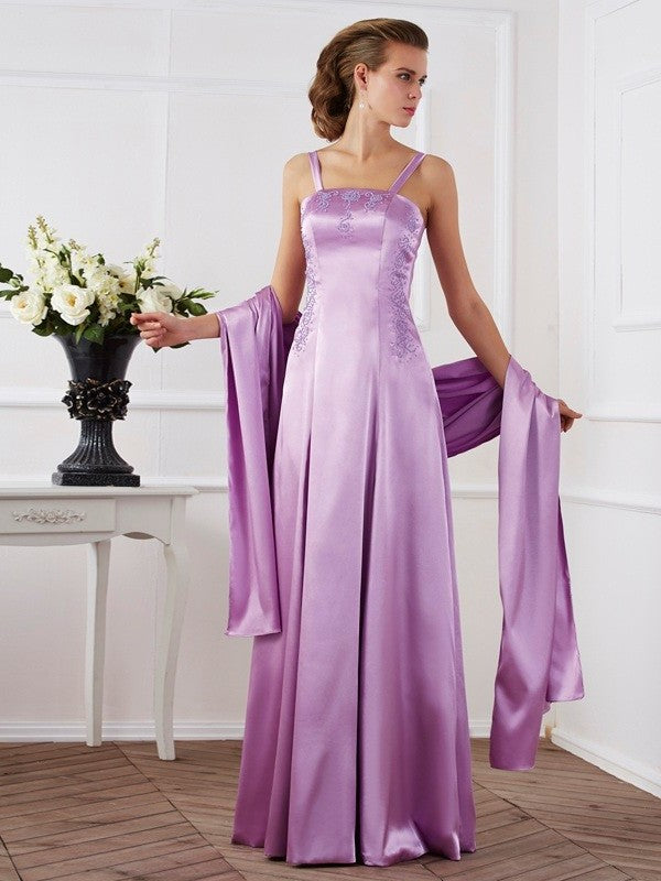 A-Line/Princess Spaghetti Straps Sleeveless Beading Long Elastic Woven Satin Mother of the Bride Dresses DFP0005304