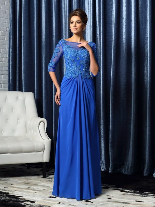 A-Line/Princess Bateau Beading 1/2 Sleeves Long Chiffon Mother of the Bride Dresses DFP0007228