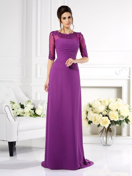 Sheath/Column Scoop Applique 1/2 Sleeves Long Chiffon Mother of the Bride Dresses DFP0007134