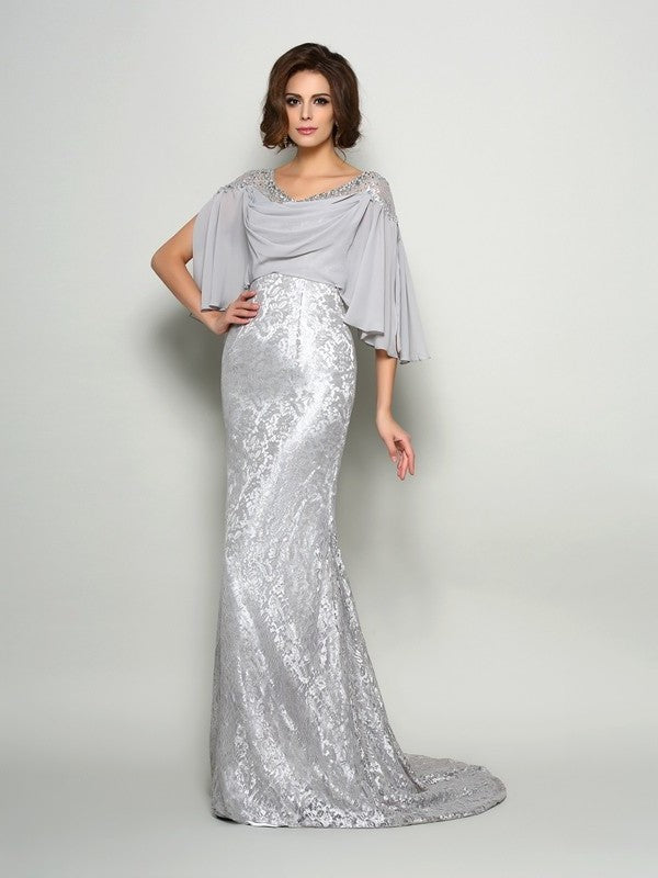 Trumpet/Mermaid Scoop Lace 1/2 Sleeves Long Chiffon Mother of the Bride Dresses DFP0007107