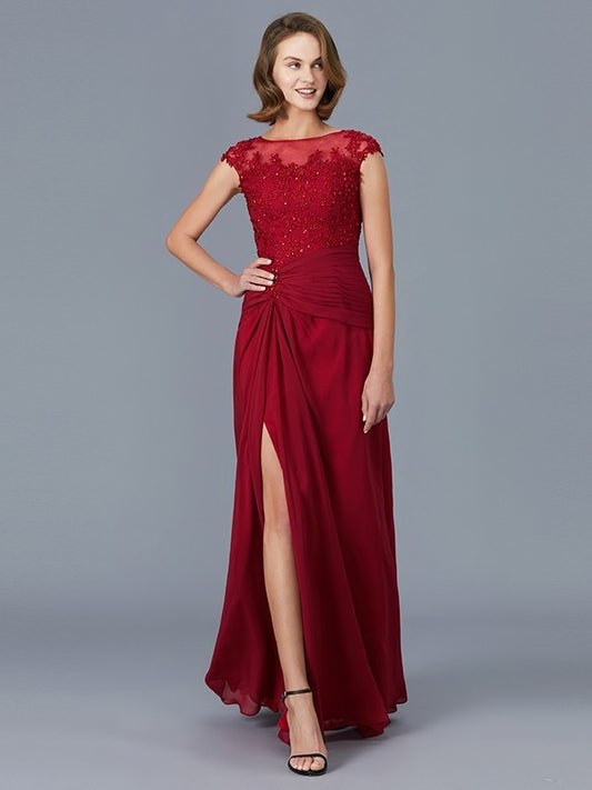 Sheath/Column Scoop Sleeveless Chiffon Ruffles Floor-Length Mother of the Bride Dresses DFP0007361