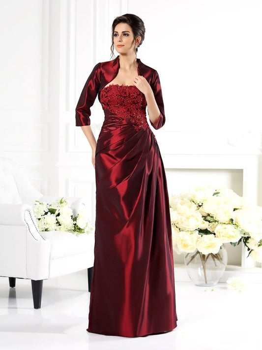 A-Line/Princess Strapless Applique 1/2 Sleeves Long Taffeta Mother of the Bride Dresses DFP0007351