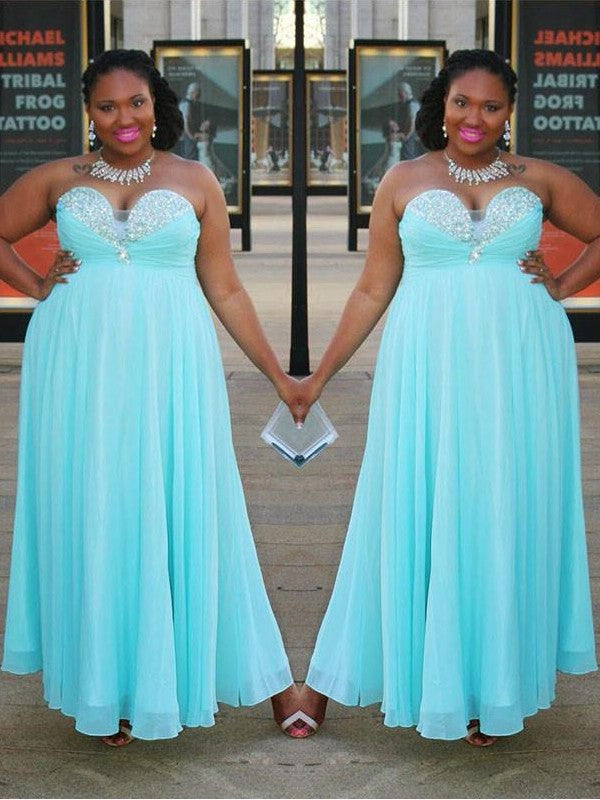 A-Line/Princess Sweetheart Sleeveless Beading Floor-Length Chiffon Plus Size Dresses DFP0002472