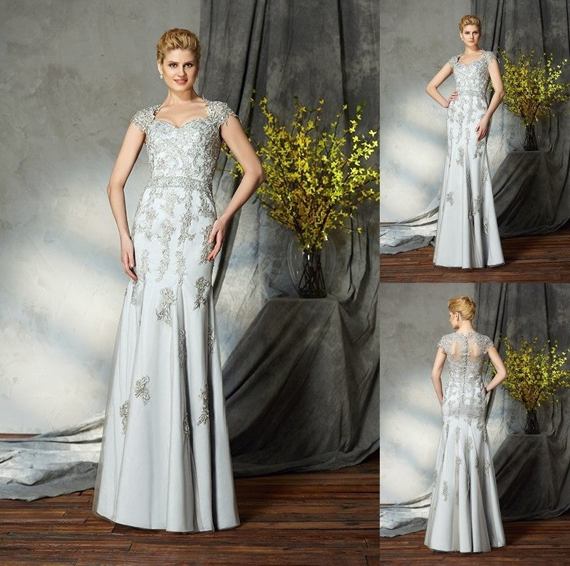 Sheath/Column Sweetheart Applique Sleeveless Long Satin Mother of the Bride Dresses DFP0007079