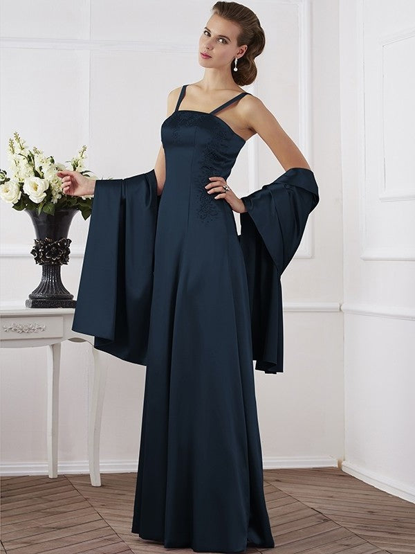 A-Line/Princess Spaghetti Straps Sleeveless Beading Long Elastic Woven Satin Mother of the Bride Dresses DFP0005304