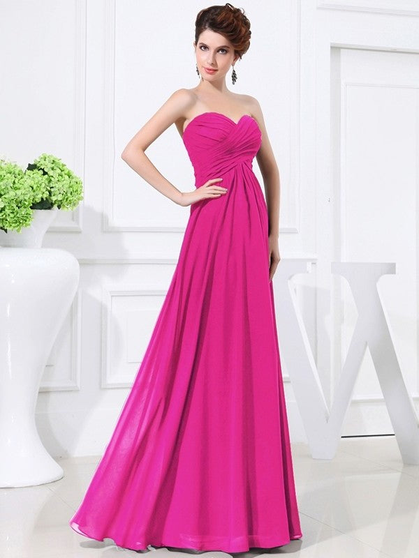 A-Line/Princess Sweetheart Sleeveless Chiffon Pleats Long Bridesmaid Dresses DFP0005559