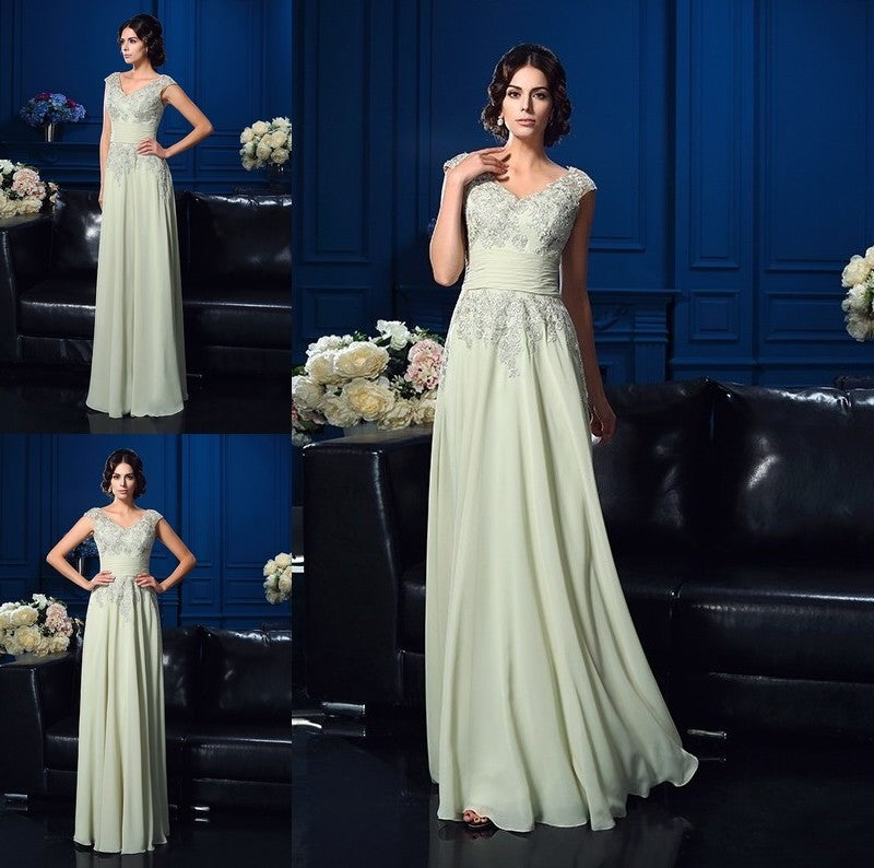 A-Line/Princess V-neck Applique Sleeveless Long Chiffon Mother of the Bride Dresses DFP0007174