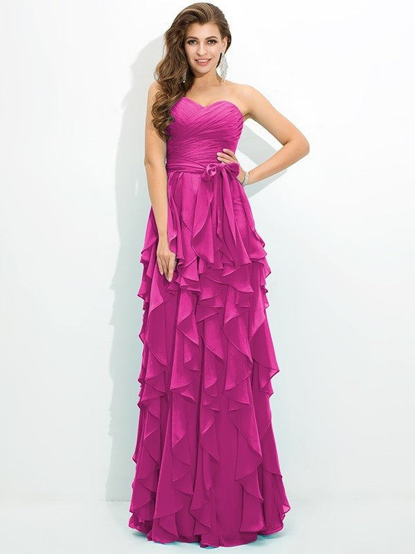 A-Line/Princess Sweetheart Layers Sleeveless Long Chiffon Bridesmaid Dresses DFP0005233