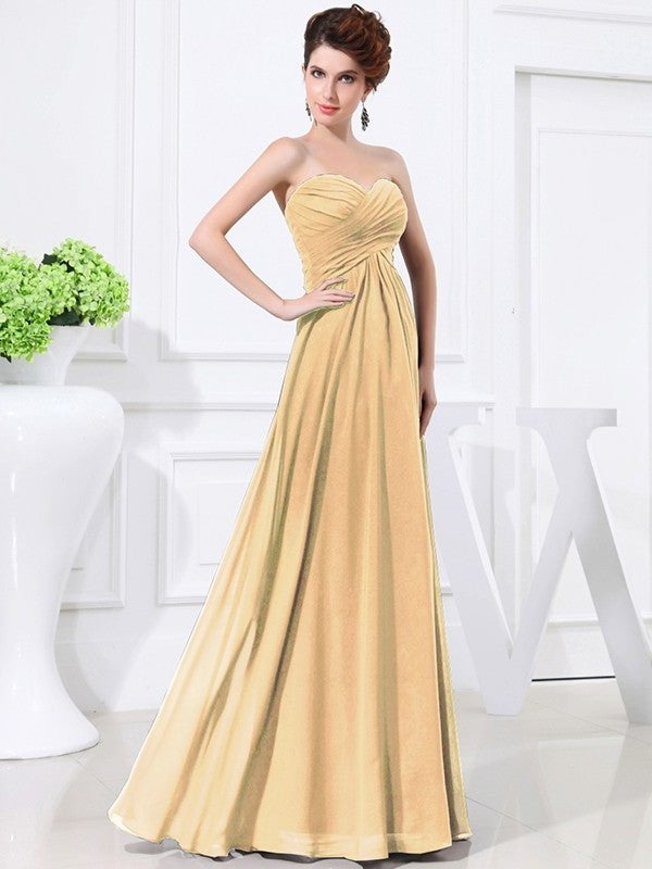 A-Line/Princess Sweetheart Sleeveless Chiffon Pleats Long Bridesmaid Dresses DFP0005559