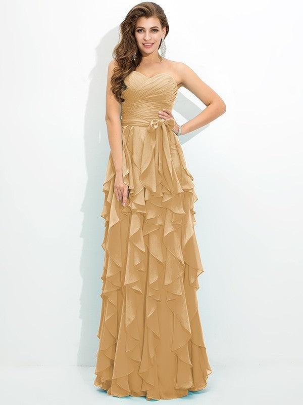 A-Line/Princess Sweetheart Layers Sleeveless Long Chiffon Bridesmaid Dresses DFP0005233