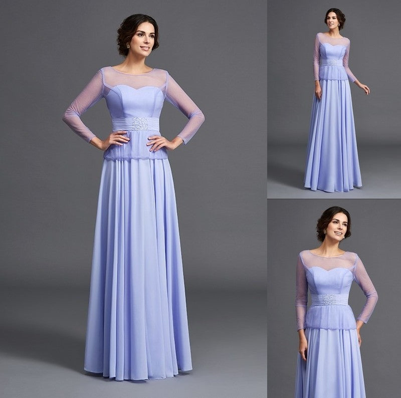 A-Line/Princess Scoop Ruffles Long Sleeves Long Chiffon Mother of the Bride Dresses DFP0007445