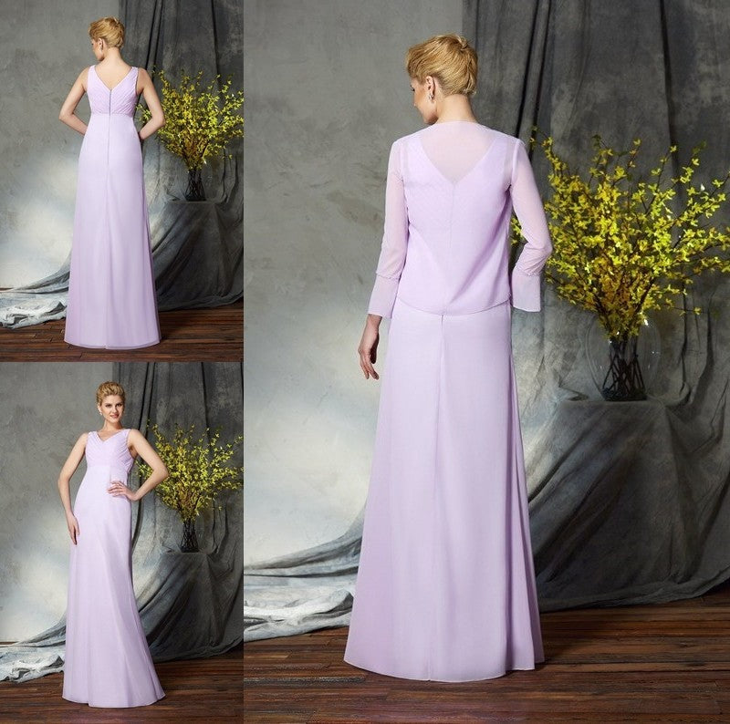 Sheath/Column V-neck Applique Sleeveless Long Chiffon Mother of the Bride Dresses DFP0007377