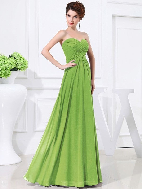 A-Line/Princess Sweetheart Sleeveless Chiffon Pleats Long Bridesmaid Dresses DFP0005559