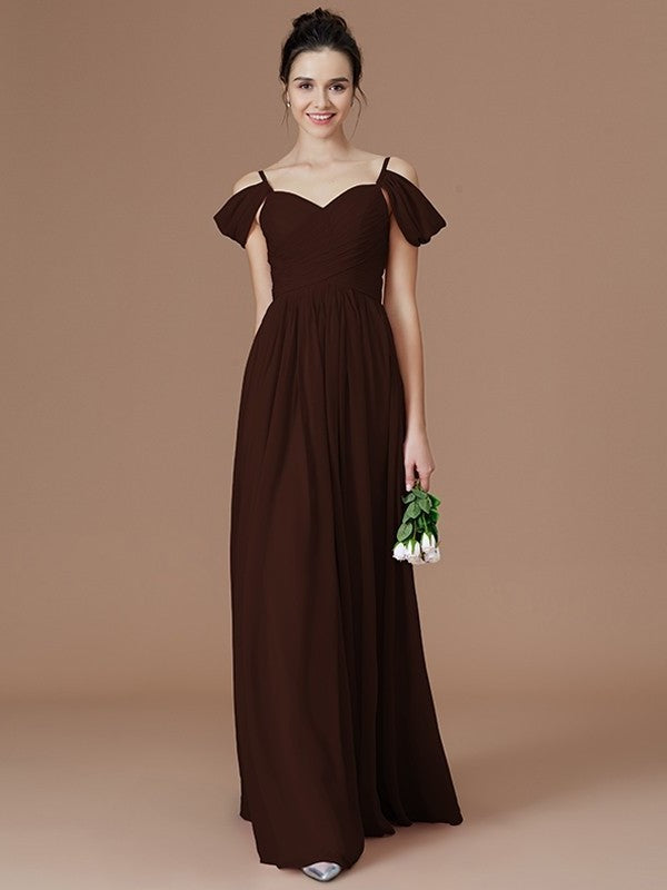 A-Line/Princess Off-the-Shoulder Sleeveless Ruched Floor-Length Chiffon Bridesmaid Dresses DFP0005324