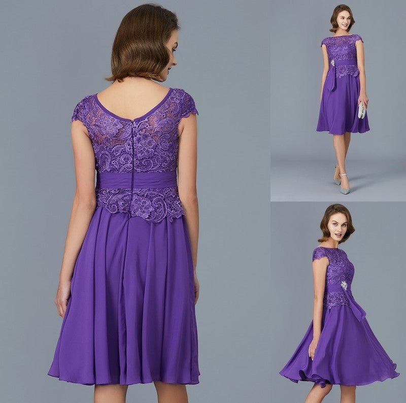 A-Line/Princess Bateau Chiffon Knee-Length Beading Sleeveless Mother of the Bride Dresses DFP0007365