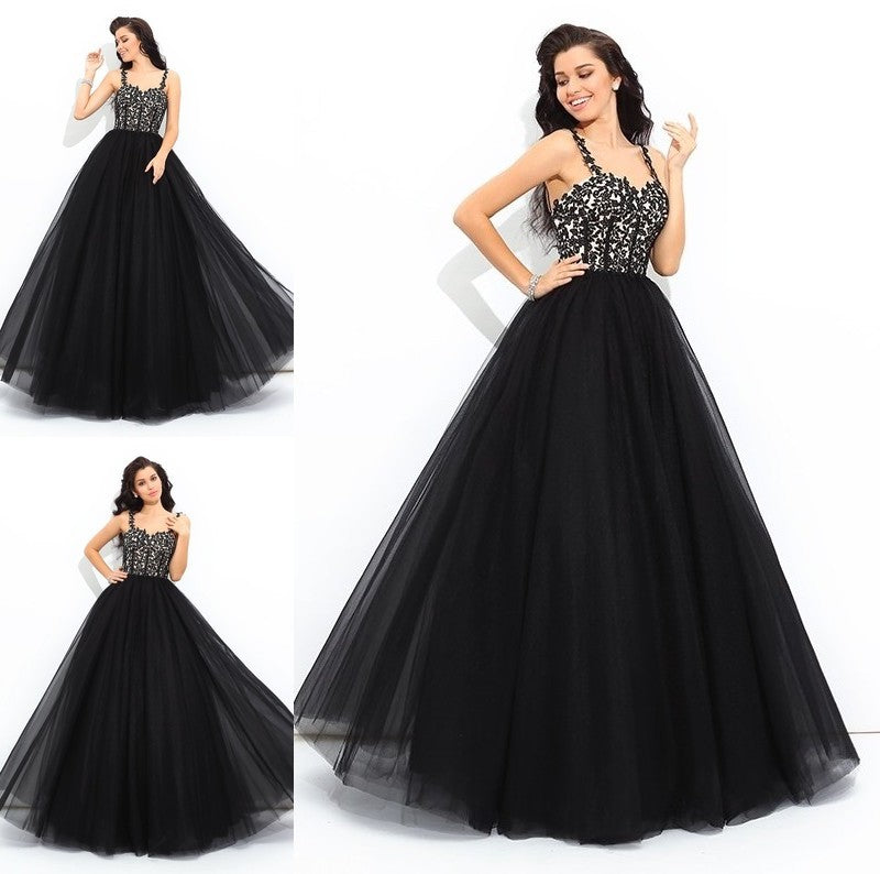 Ball Gown Straps Applique Sleeveless Long Net Quinceanera Dresses DFP0002196