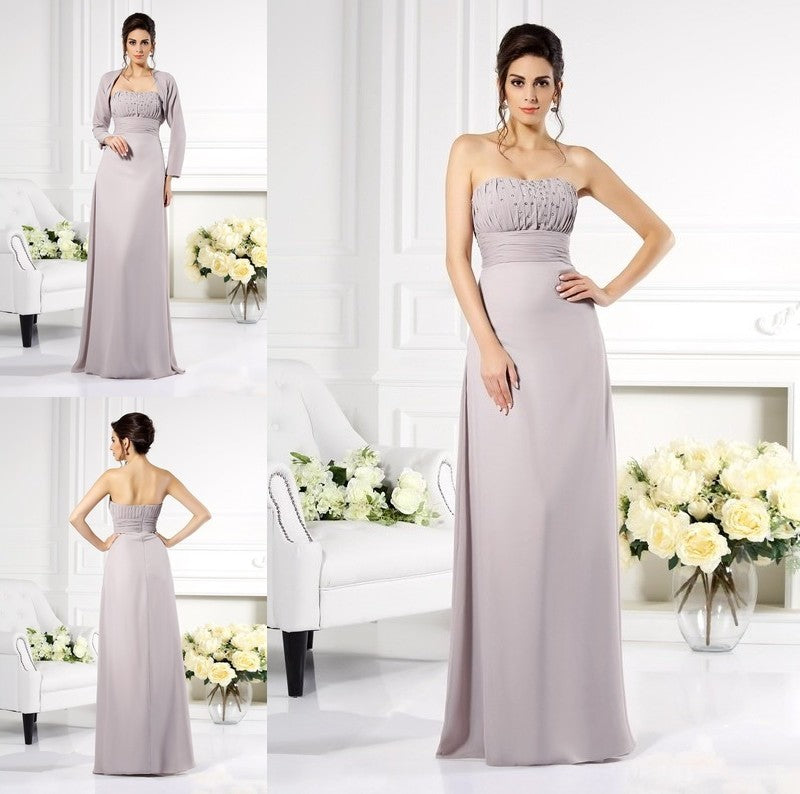 A-Line/Princess Strapless Beading Sleeveless Long Chiffon Mother of the Bride Dresses DFP0007376