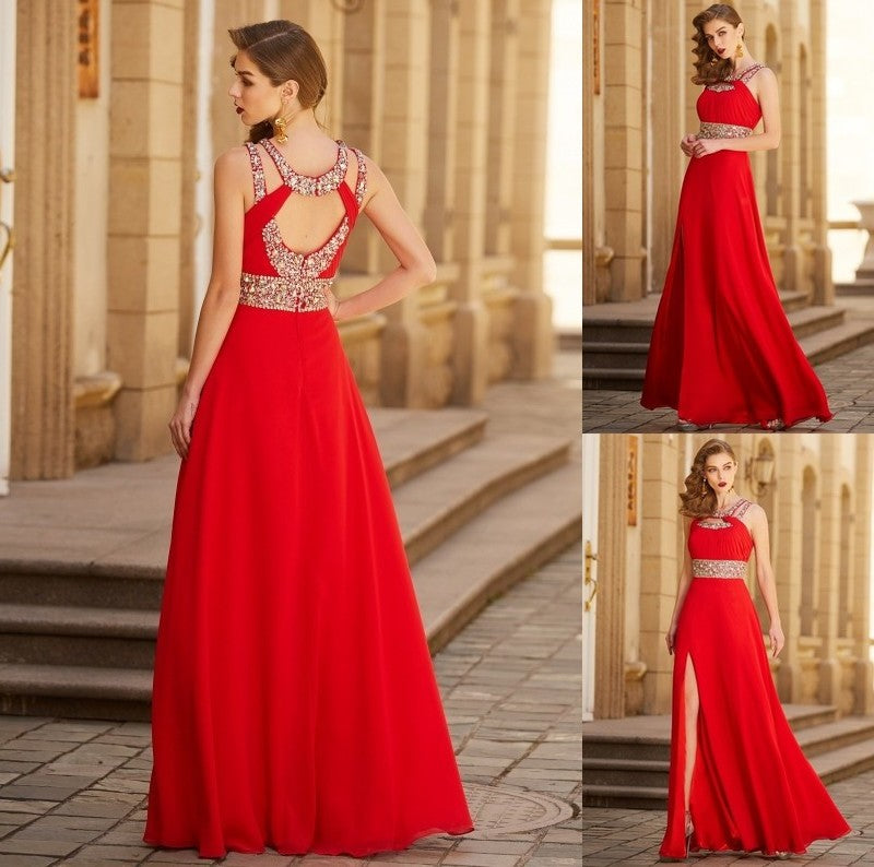 A-line/Princess Scoop Beading Sleeveless Floor-length Chiffon Dresses DFP0002093