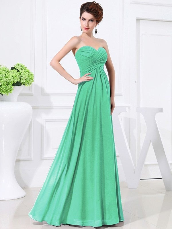 A-Line/Princess Sweetheart Sleeveless Chiffon Pleats Long Bridesmaid Dresses DFP0005559