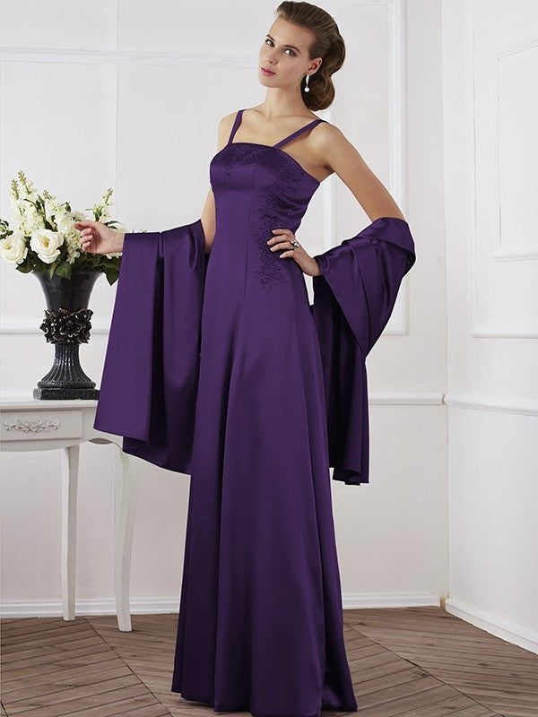 A-Line/Princess Spaghetti Straps Sleeveless Beading Long Elastic Woven Satin Mother of the Bride Dresses DFP0005304