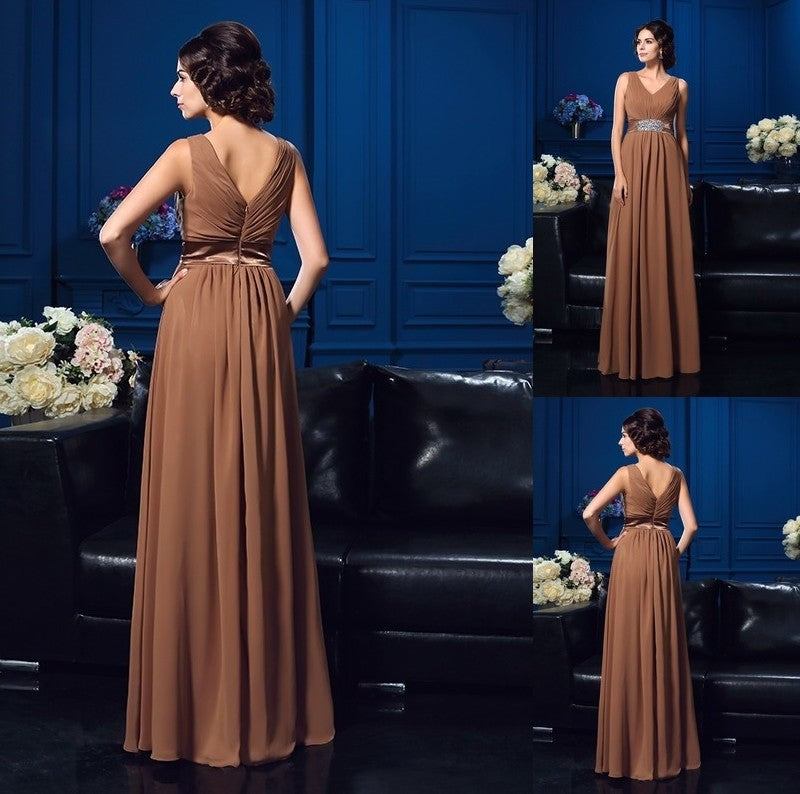 A-Line/Princess V-neck Pleats Sleeveless Long Chiffon Mother of the Bride Dresses DFP0007310