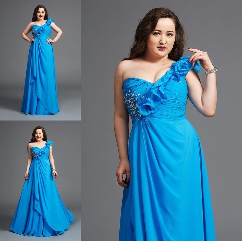 A-Line/Princess One-Shoulder Rhinestone Sleeveless Long Chiffon Plus Size Dresses DFP0004258