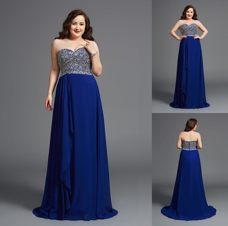 A-Line/Princess Sweetheart Rhinestone Sleeveless Long Chiffon Plus Size Dresses DFP0003685