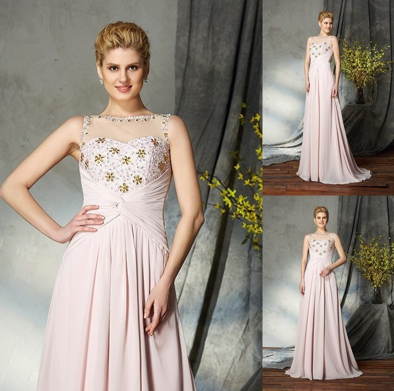 A-Line/Princess Bateau Applique Sleeveless Long Chiffon Mother of the Bride Dresses DFP0007443