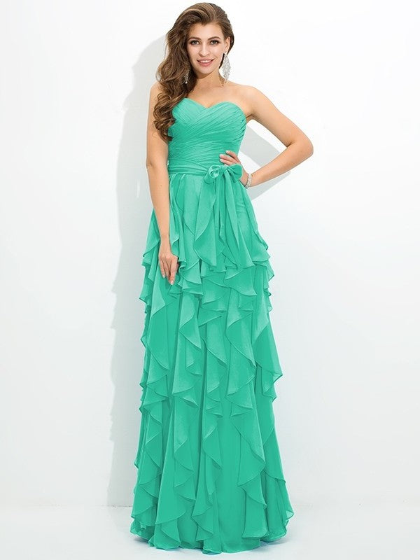 A-Line/Princess Sweetheart Layers Sleeveless Long Chiffon Bridesmaid Dresses DFP0005233