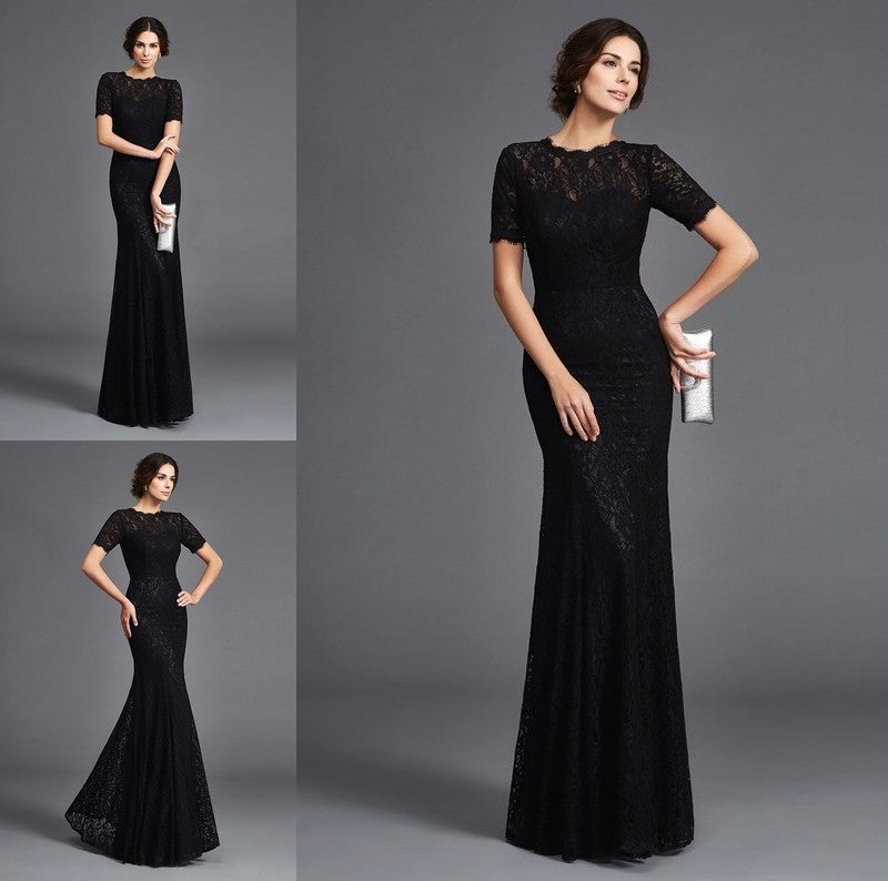 Sheath/Column Jewel Lace Short Sleeves Long Elastic Woven Satin Mother of the Bride Dresses DFP0007142