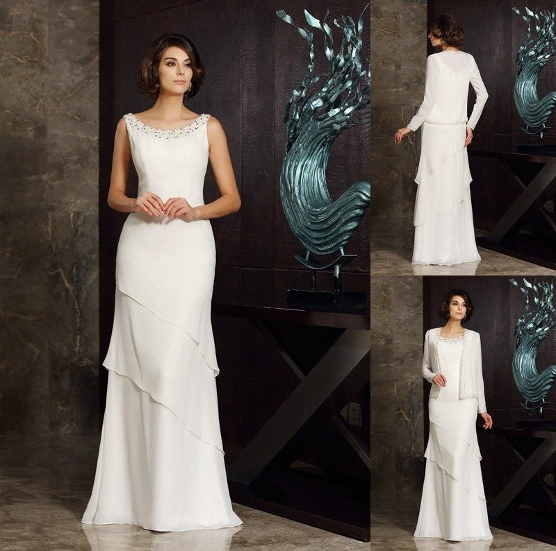 Sheath/Column Scoop Beading Sleeveless Long Chiffon Mother of the Bride Dresses DFP0007139