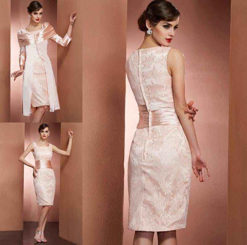 Sheath/Column Square Sleeveless Short Elastic Woven Satin Mother of the Bride Dresses DFP0007176