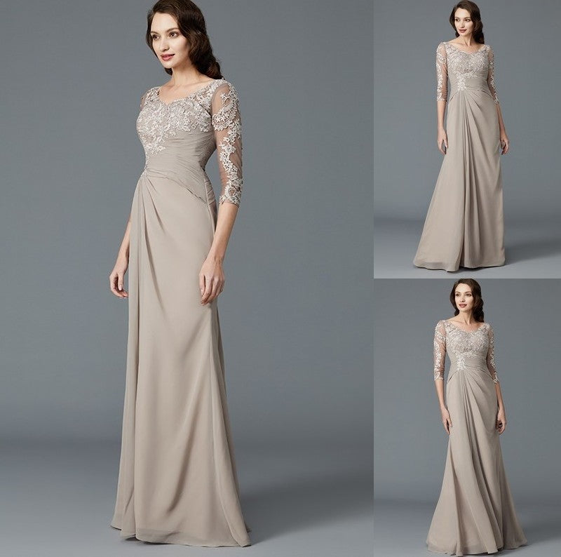 A-Line/Princess 1/2 Sleeves Scoop Applique Chiffon Floor-Length Mother of the Bride Dresses DFP0007072