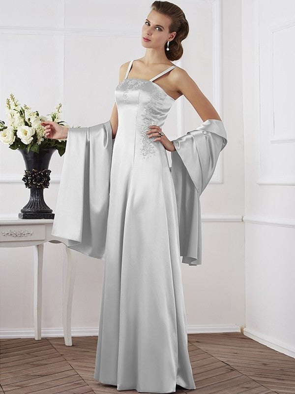 A-Line/Princess Spaghetti Straps Sleeveless Beading Long Elastic Woven Satin Mother of the Bride Dresses DFP0005304