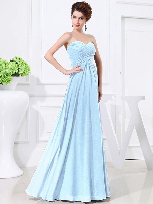 A-Line/Princess Sweetheart Sleeveless Chiffon Pleats Long Bridesmaid Dresses DFP0005559