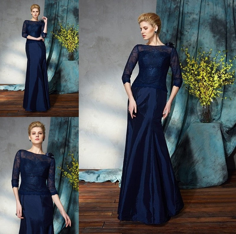 Trumpet/Mermaid Bateau Applique 1/2 Sleeves Long Taffeta Mother of the Bride Dresses DFP0007307