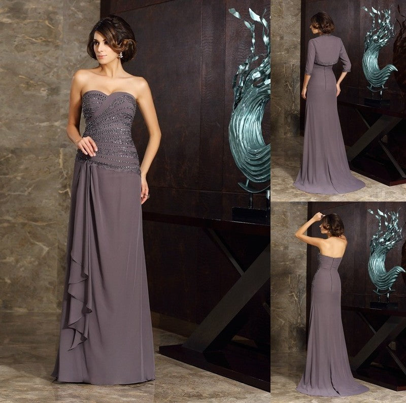 Sheath/Column Sweetheart Beading Applique Sleeveless Long Chiffon Mother of the Bride Dresses DFP0007215