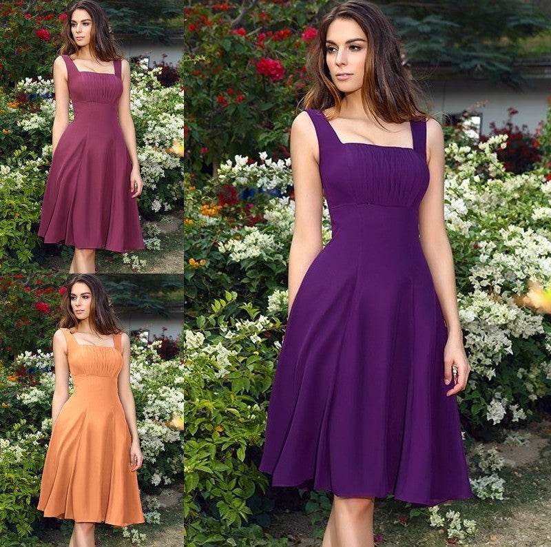 A-Line/Princess Square Sleeveless Short Chiffon Bridesmaid Dresses DFP0005689