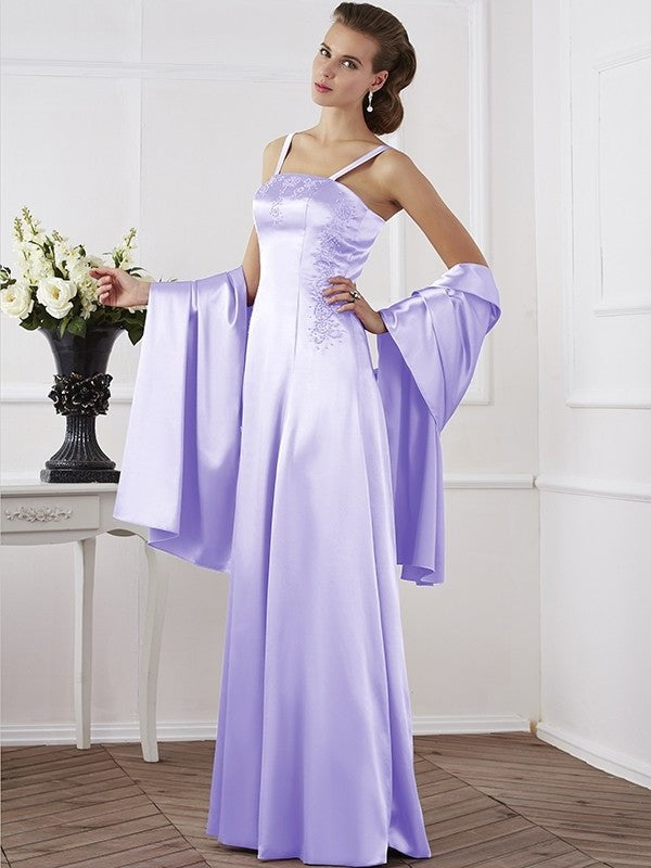 A-Line/Princess Spaghetti Straps Sleeveless Beading Long Elastic Woven Satin Mother of the Bride Dresses DFP0005304