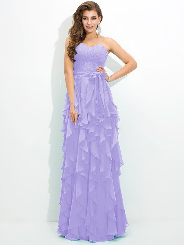 A-Line/Princess Sweetheart Layers Sleeveless Long Chiffon Bridesmaid Dresses DFP0005233