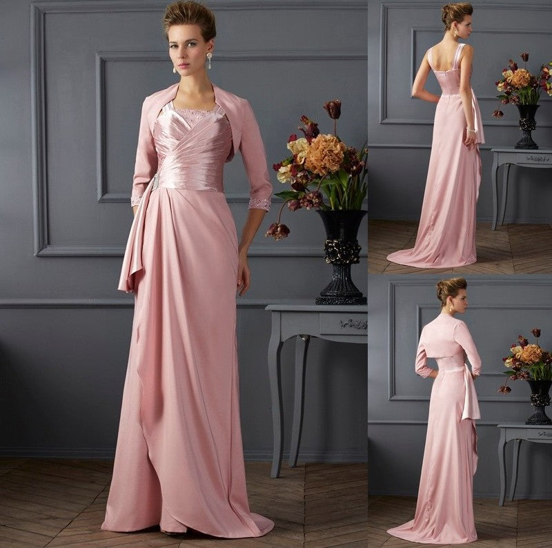 Sheath/Column Straps Sleeveless Long Elastic Woven Satin Mother of the Bride Dresses DFP0007364